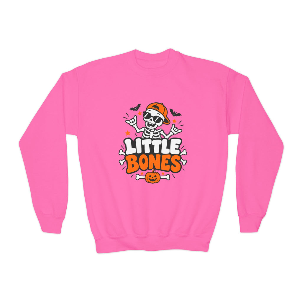 Kids' Halloween Crewneck Sweatshirt — "Little Bones" Skeleton Pumpkin Design
