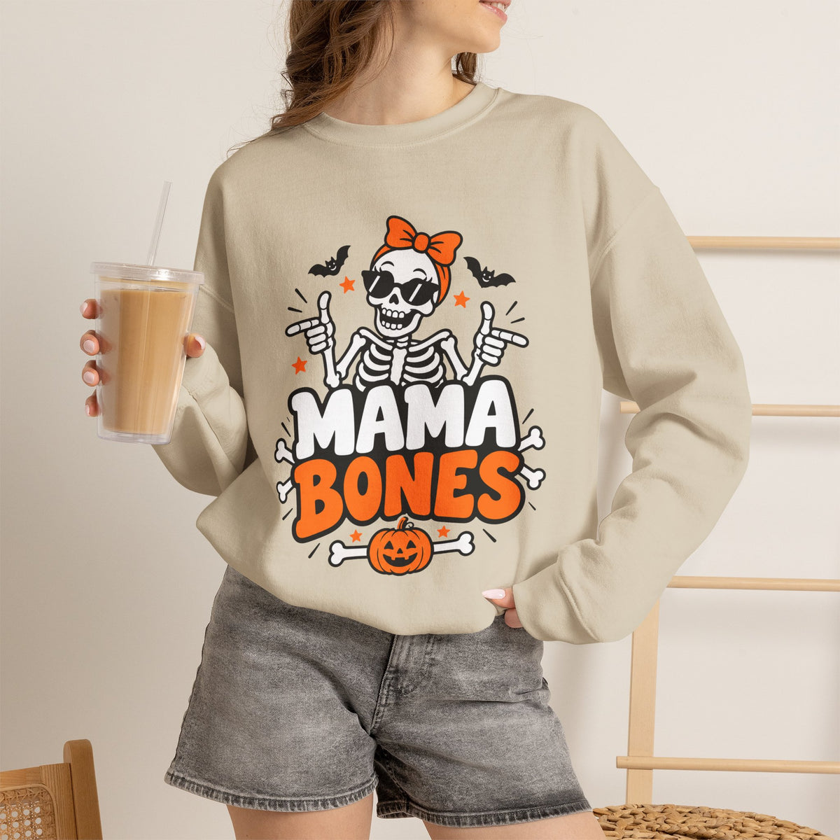 Mama Bones Halloween Sweatshirt for Moms – Funny Skeleton Crewneck