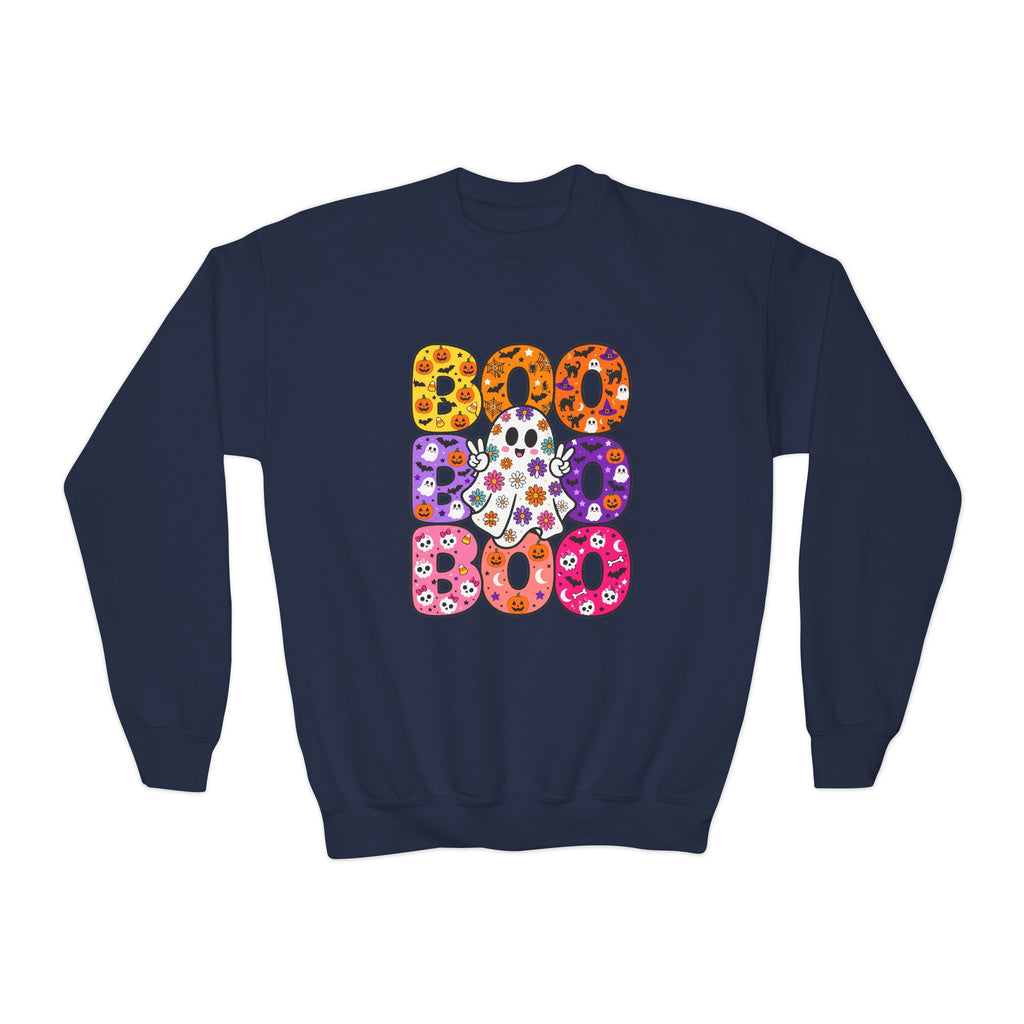 Kids’ Halloween BOO Crewneck Sweatshirt – Colorful Retro Design