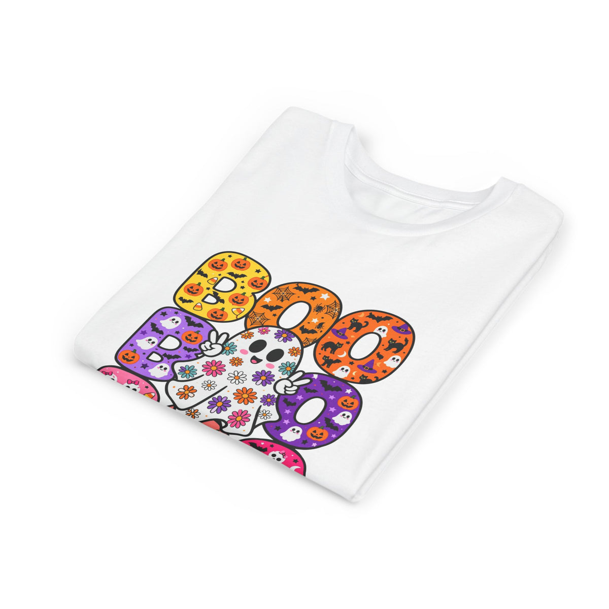 Kids' Halloween "Boo Boo Boo" Tee — Colorful Spooky Candy Pattern
