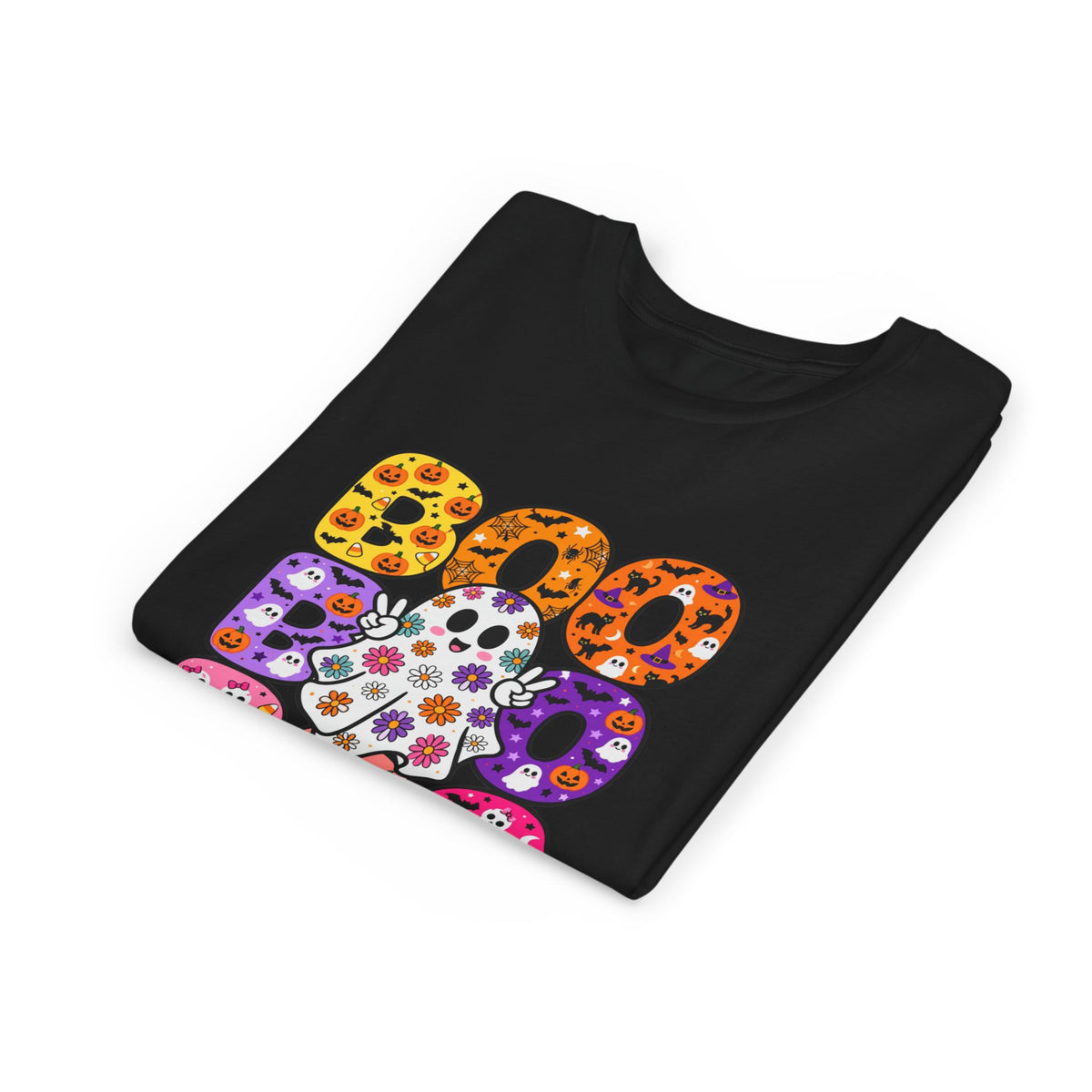 Kids' Halloween "Boo Boo Boo" Tee — Colorful Spooky Candy Pattern
