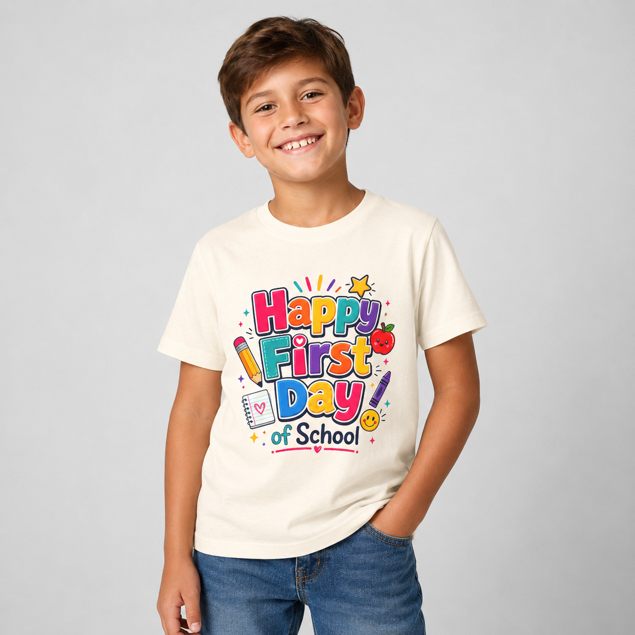 Happy First Day of School Youth Tee — Cute Back-to-School Kids Shirt