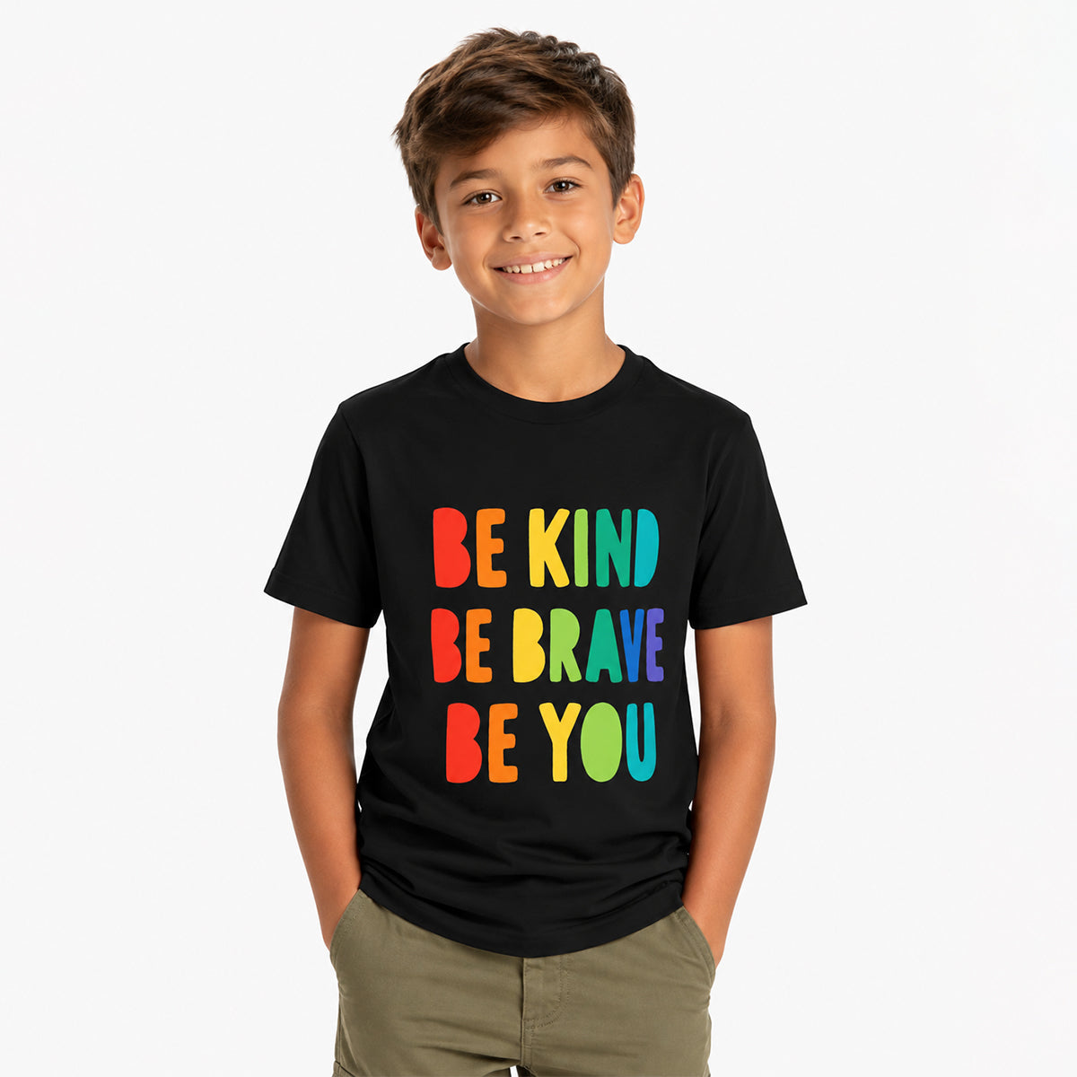 Youth Tee — Be Kind Be Brave Be You Rainbow Kids Shirt