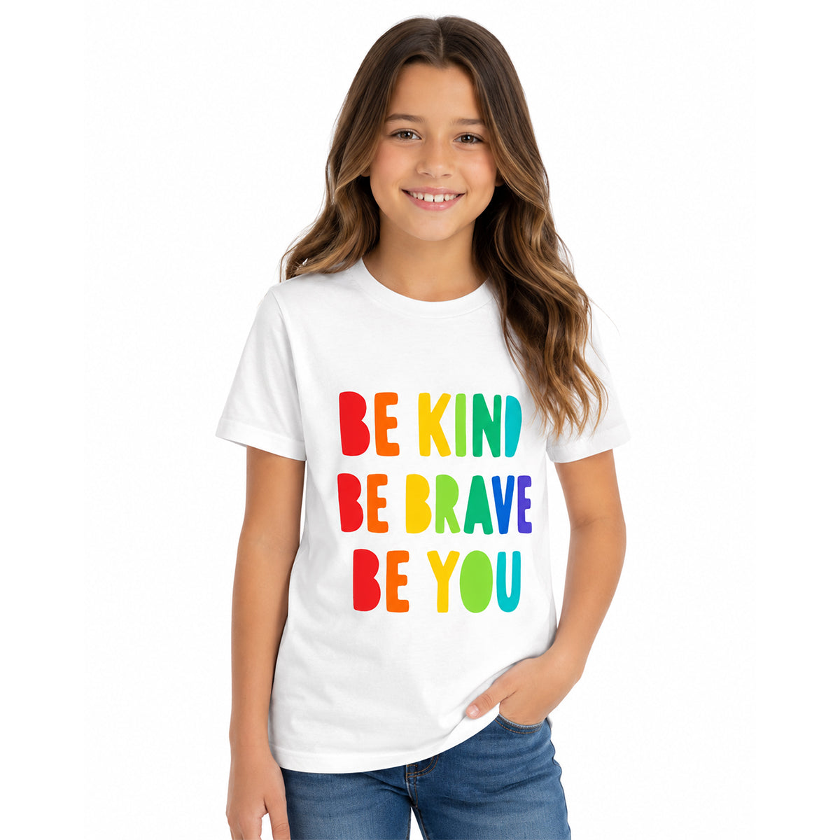 Youth Tee — Be Kind Be Brave Be You Rainbow Kids Shirt
