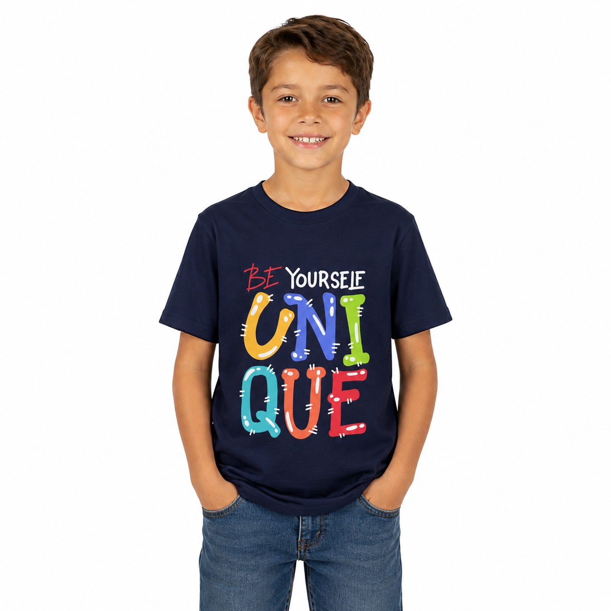 Youth Tee — "Be Yourself Unique" Colorful Kids Graphic T-Shirt