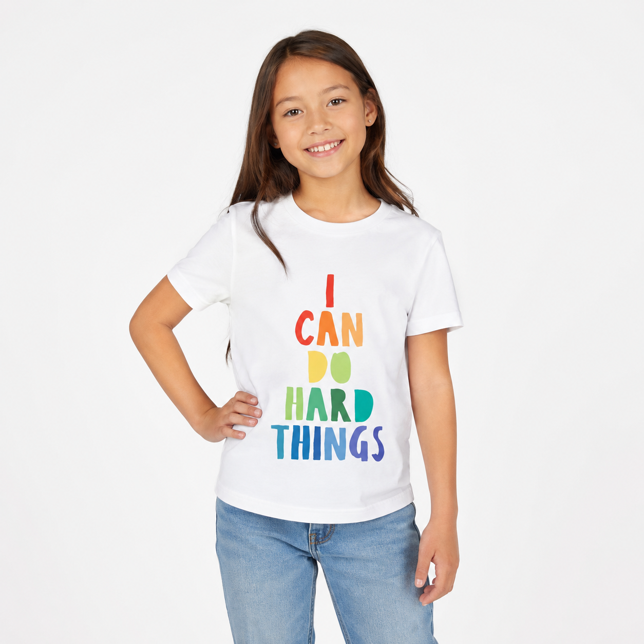 Youth Tee — “I Can Do Hard Things” Rainbow Motivational Kids T-Shirt