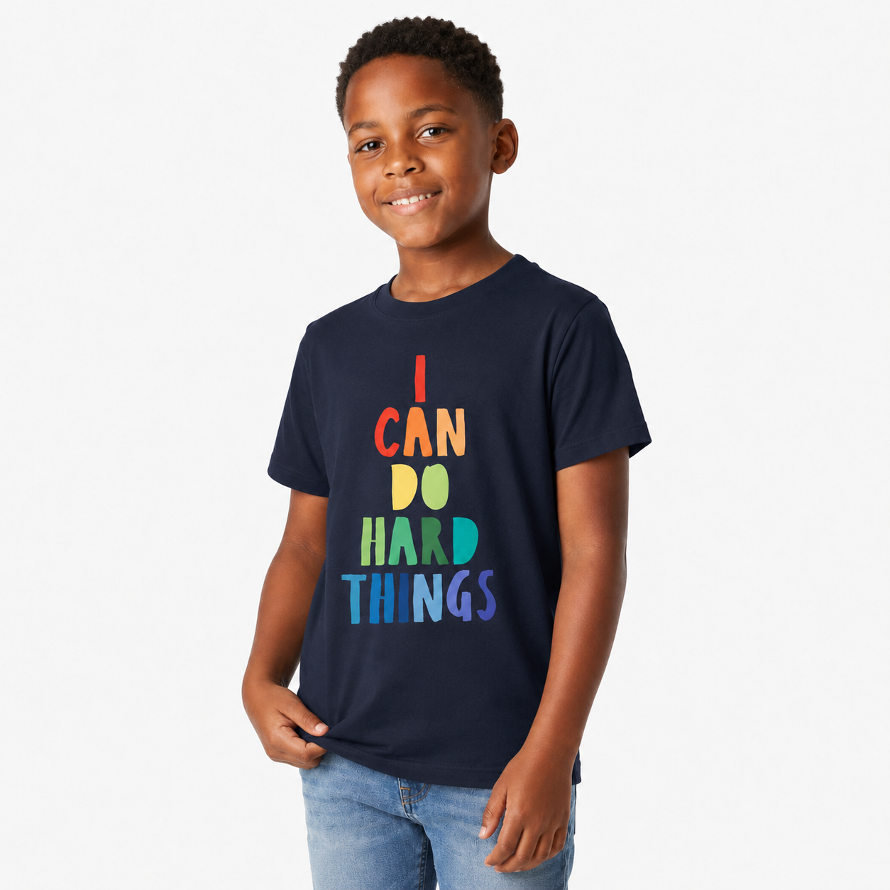 Youth Tee — “I Can Do Hard Things” Rainbow Motivational Kids T-Shirt