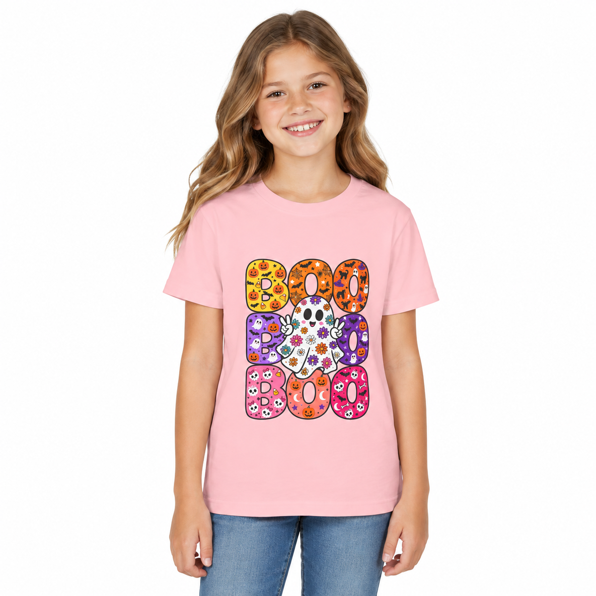 Kids' Halloween "Boo Boo Boo" Tee — Colorful Spooky Candy Pattern
