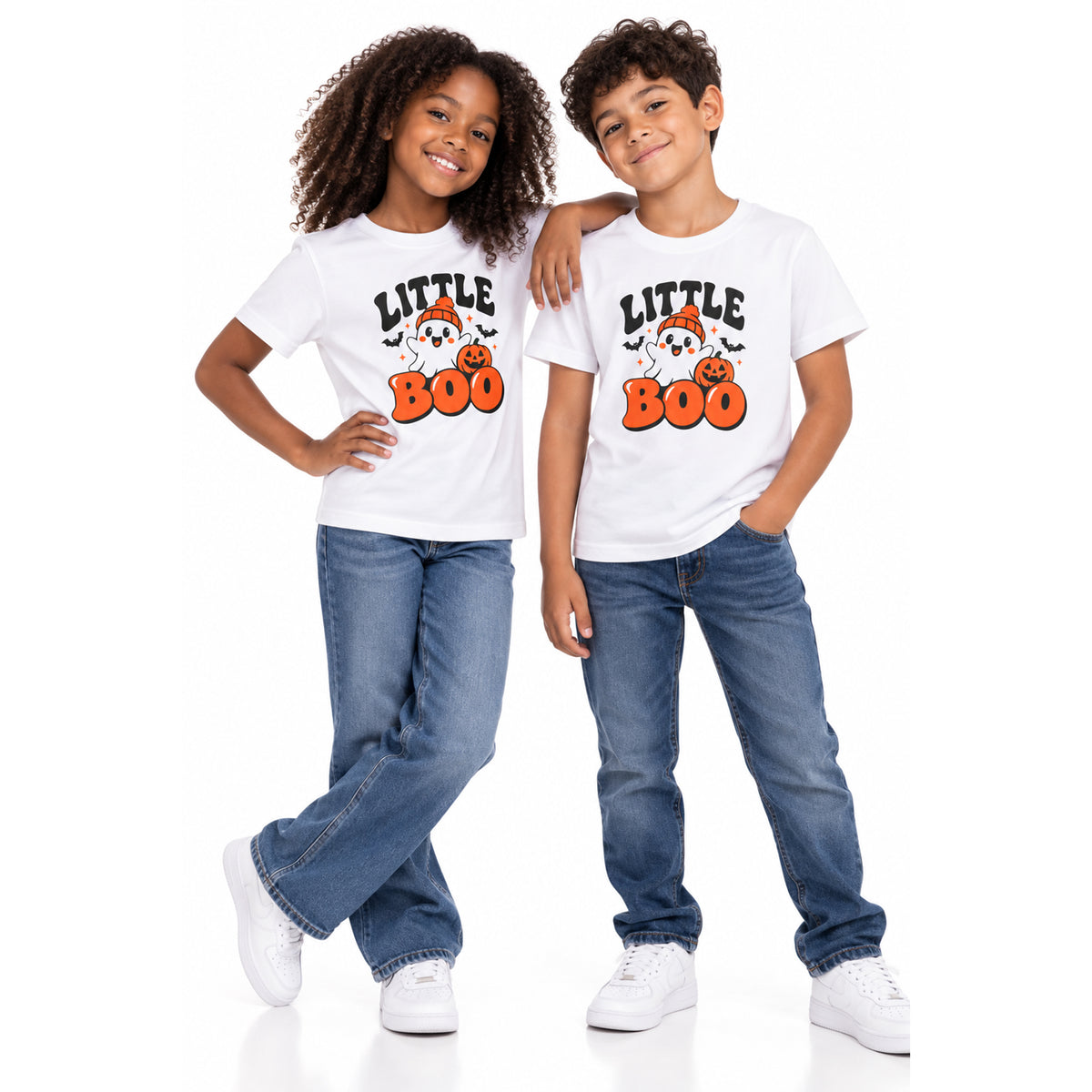Youth Tee — "Little Boo" Cute Halloween Ghost Pumpkin Shirt
