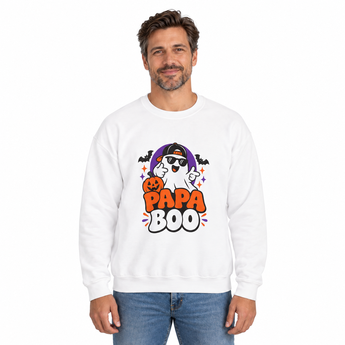 Papa Boo Halloween Sweatshirt for Dads – Funny Ghost Crewneck