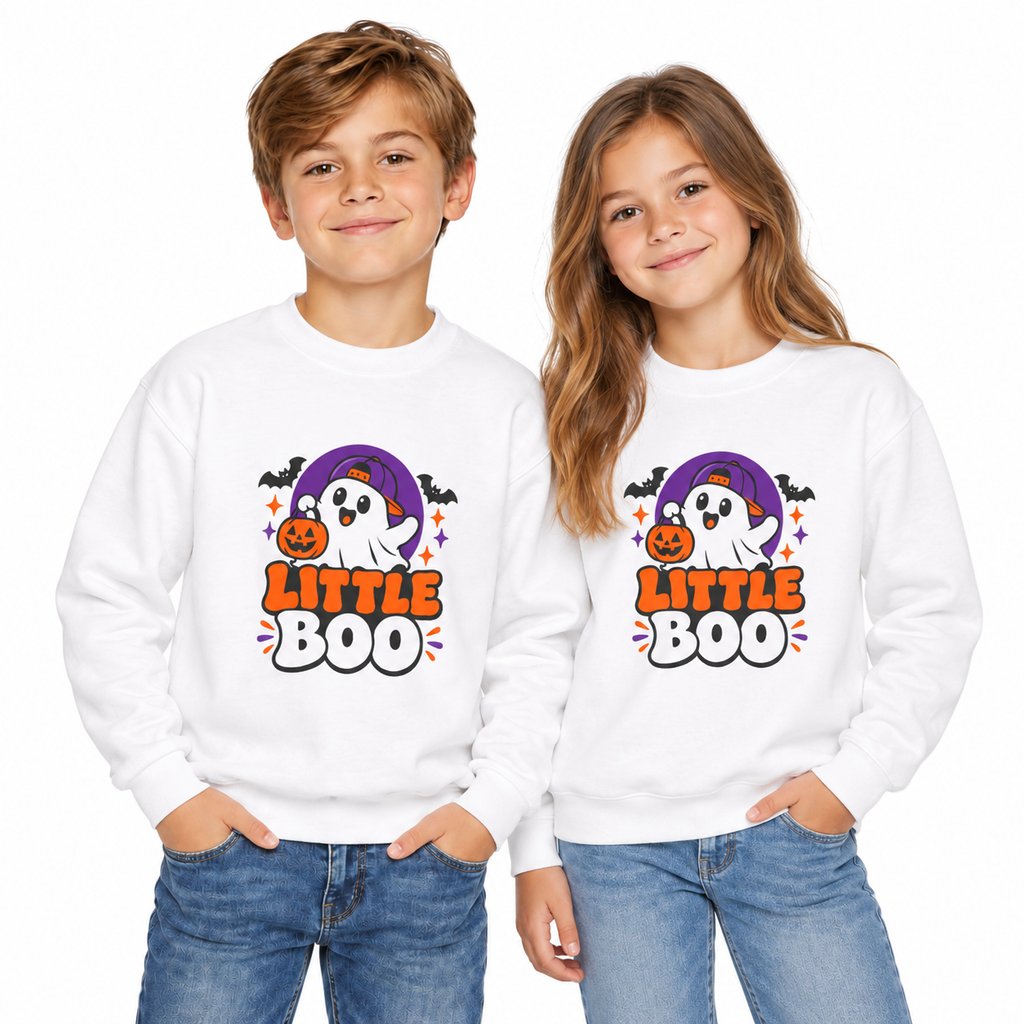 Little Boo Youth Sweatshirt — Cute Halloween Ghost Crewneck for Kids