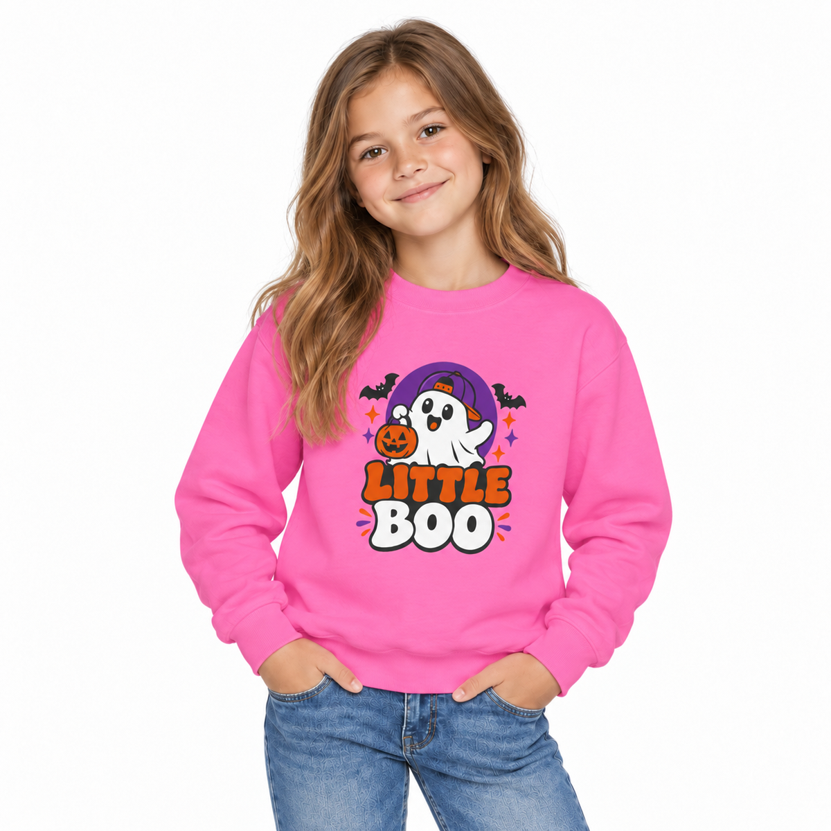 Little Boo Youth Sweatshirt — Cute Halloween Ghost Crewneck for Kids