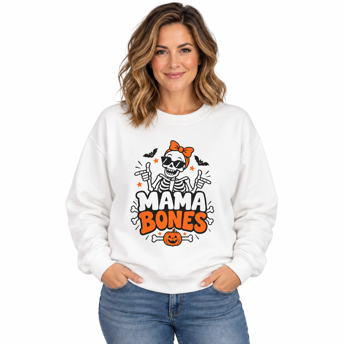 Mama Bones Halloween Sweatshirt for Moms – Funny Skeleton Crewneck