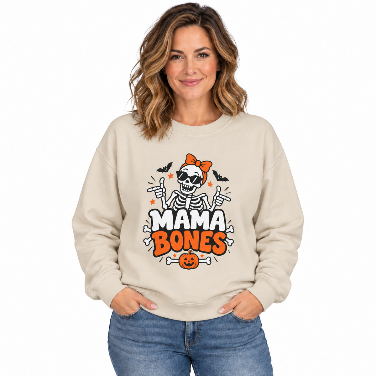 Mama Bones Halloween Sweatshirt for Moms – Funny Skeleton Crewneck
