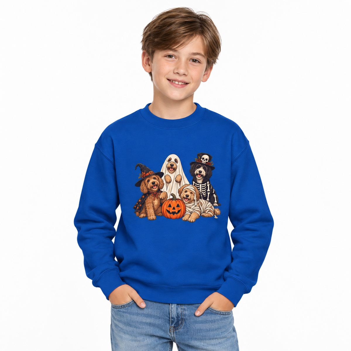 Kids Halloween Dog Costume Crewneck Sweatshirt
