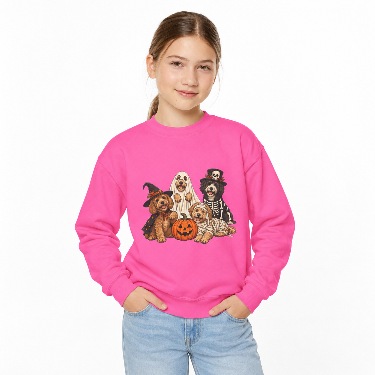 Kids Halloween Dog Costume Crewneck Sweatshirt