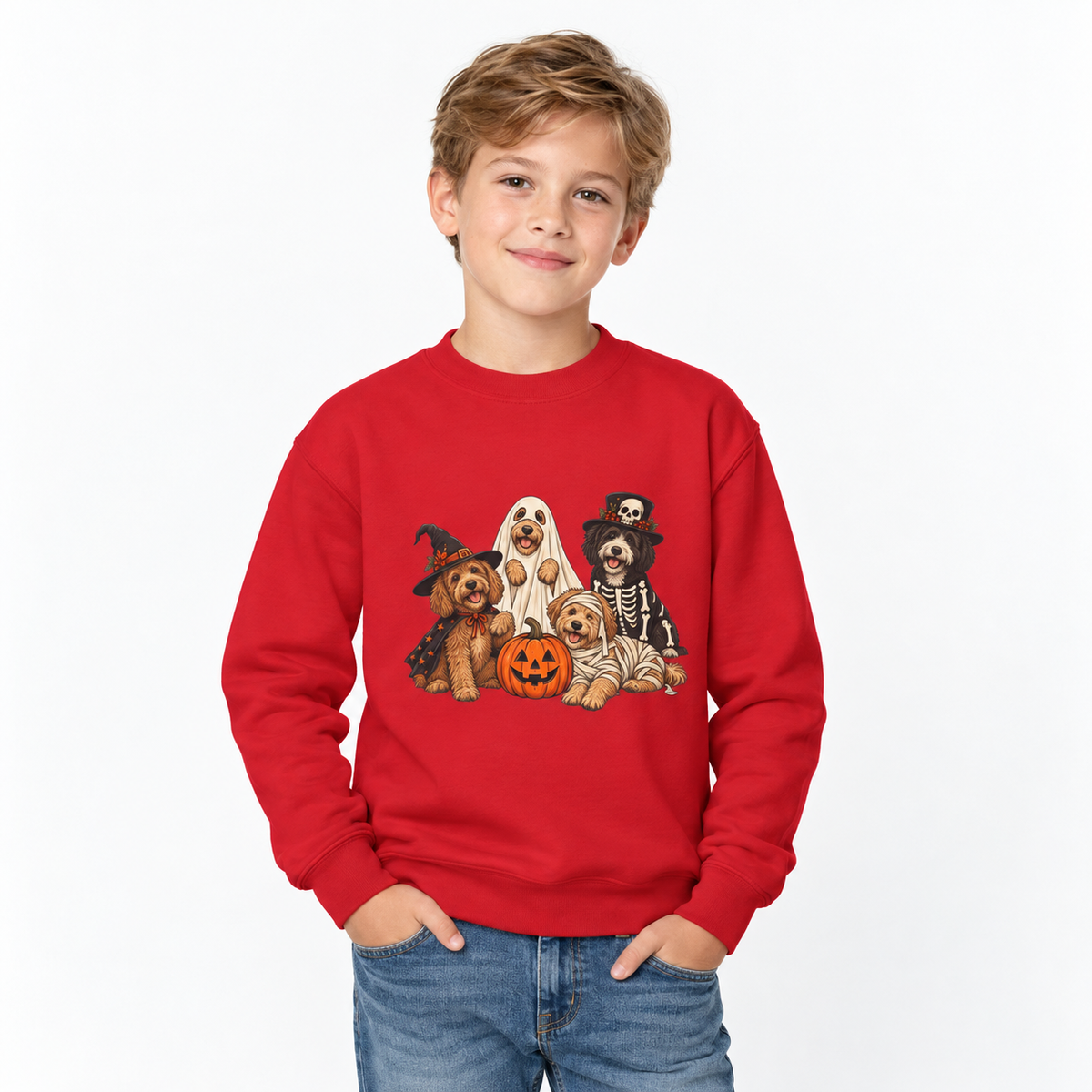 Kids Halloween Dog Costume Crewneck Sweatshirt