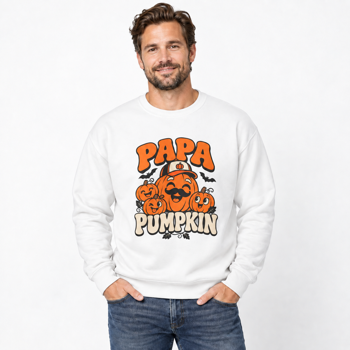 Papa Pumpkin Halloween Crewneck Sweatshirt for Dads
