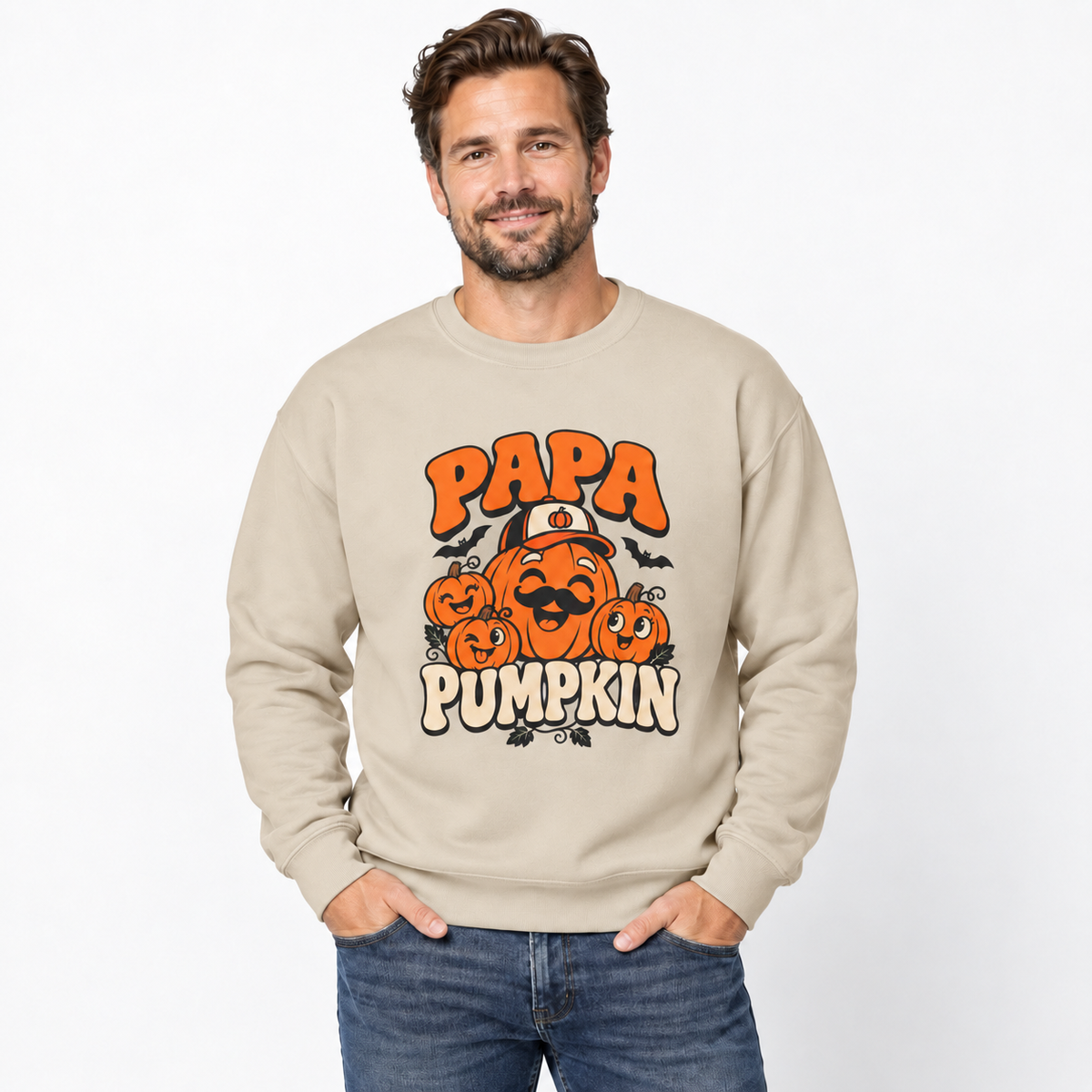Papa Pumpkin Halloween Crewneck Sweatshirt for Dads