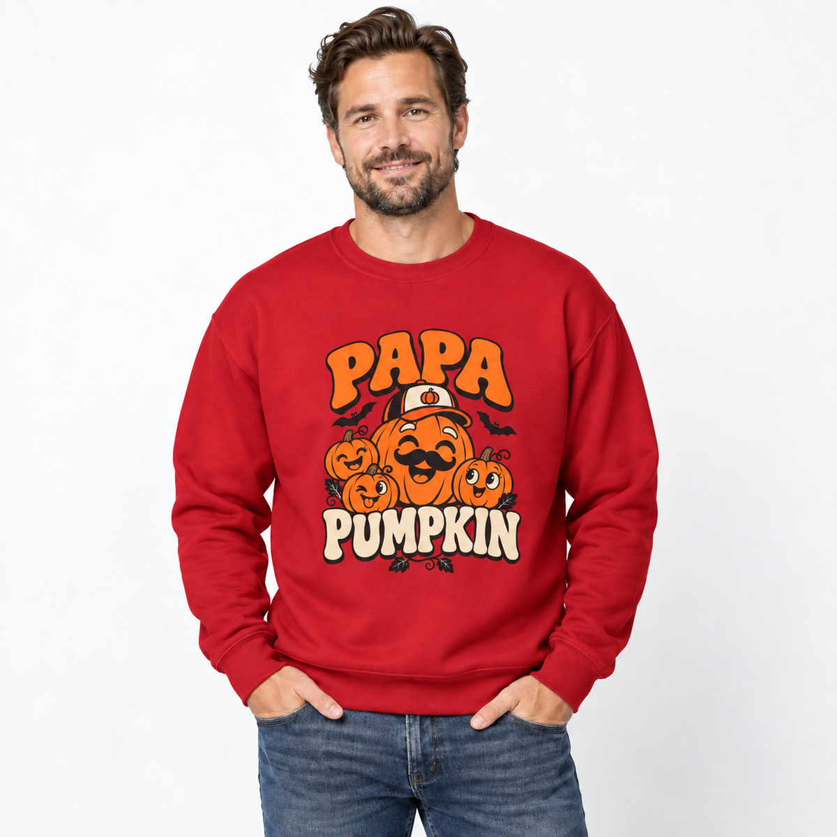 Papa Pumpkin Halloween Crewneck Sweatshirt for Dads