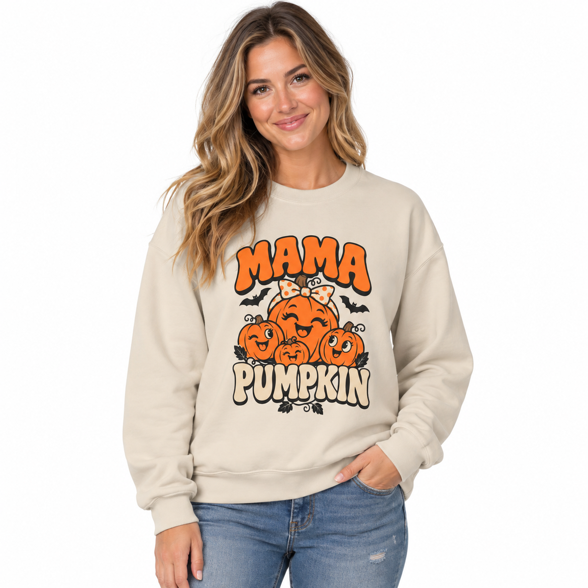 Mama Pumpkin Halloween Crewneck Sweatshirt for Moms