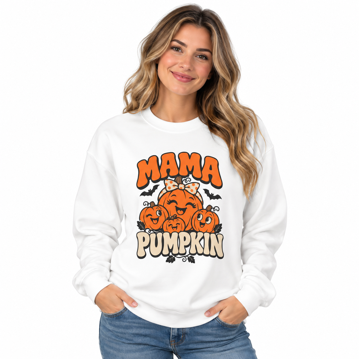 Mama Pumpkin Halloween Crewneck Sweatshirt for Moms