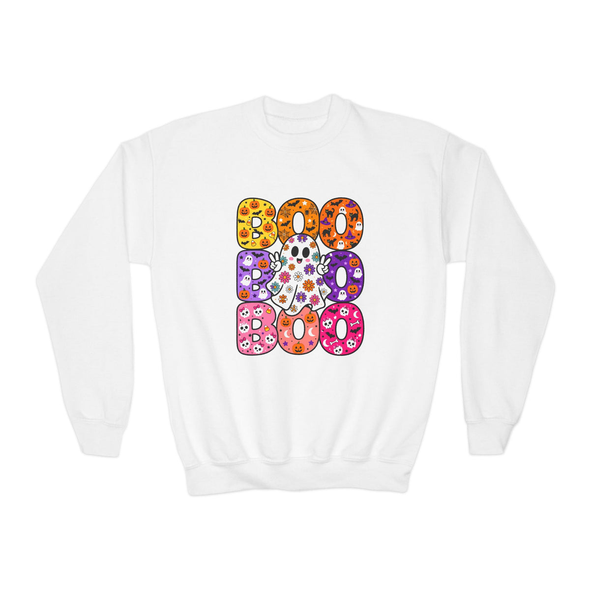 Kids’ Halloween BOO Crewneck Sweatshirt – Colorful Retro Design