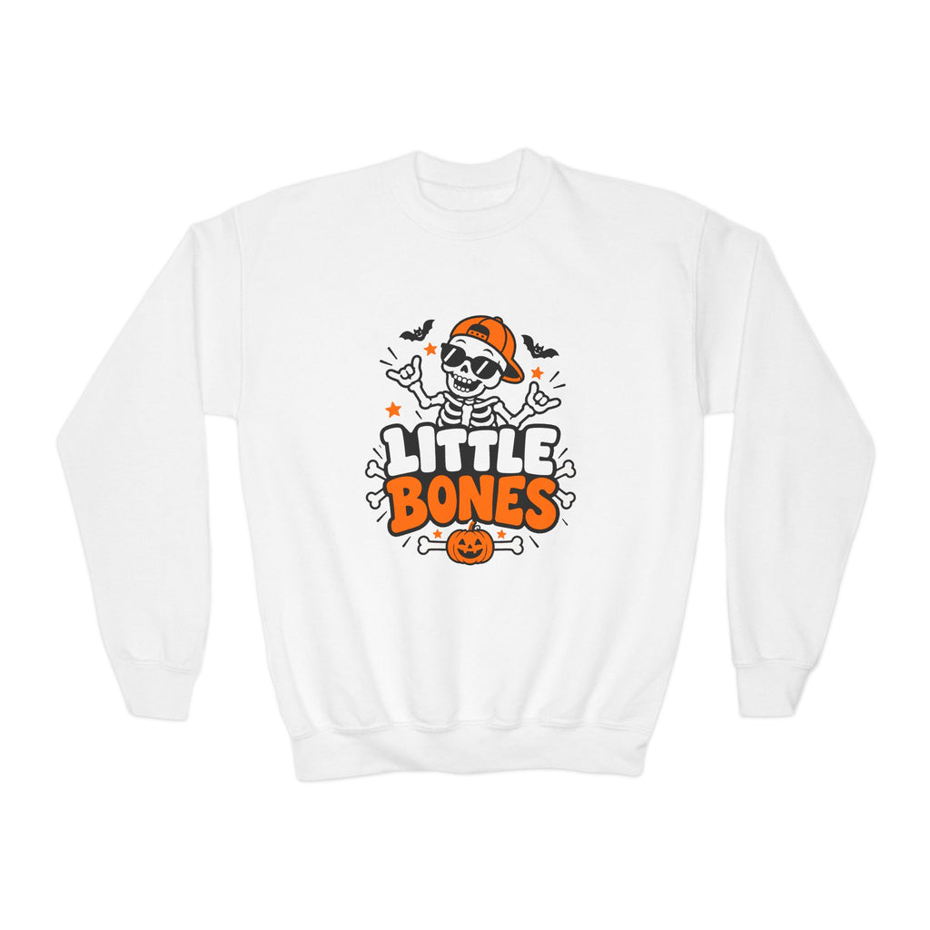 Kids' Halloween Crewneck Sweatshirt — "Little Bones" Skeleton Pumpkin Design