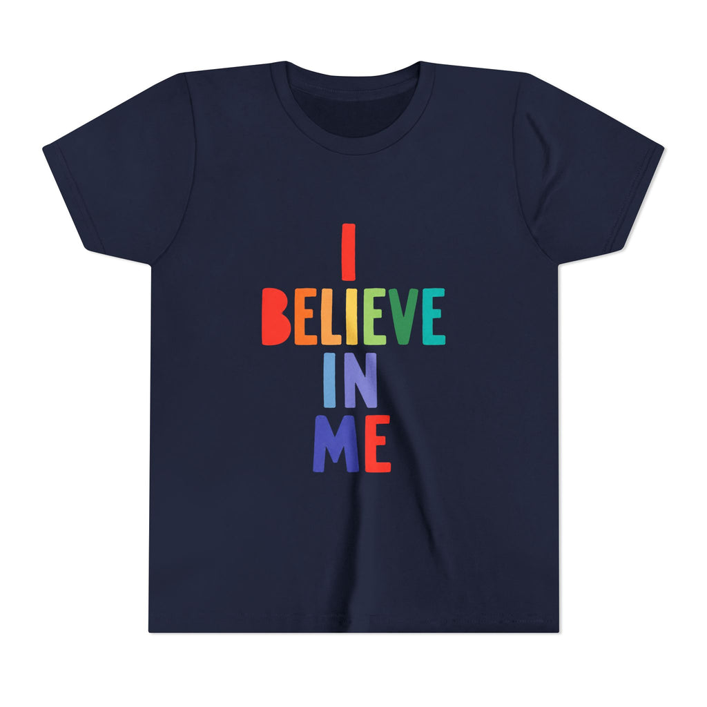 Youth Tee — “I Believe In Me” Rainbow Confidence Kids T-Shirt