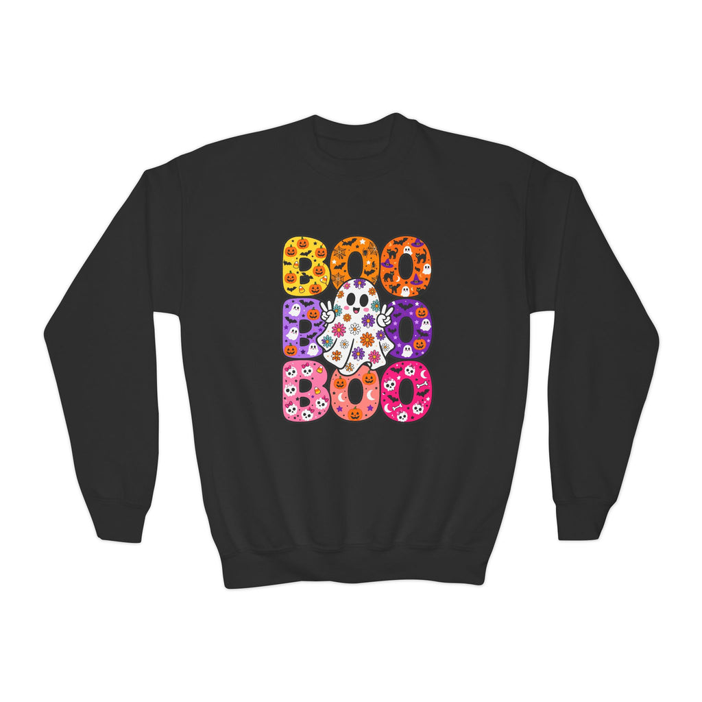 Kids’ Halloween BOO Crewneck Sweatshirt – Colorful Retro Design