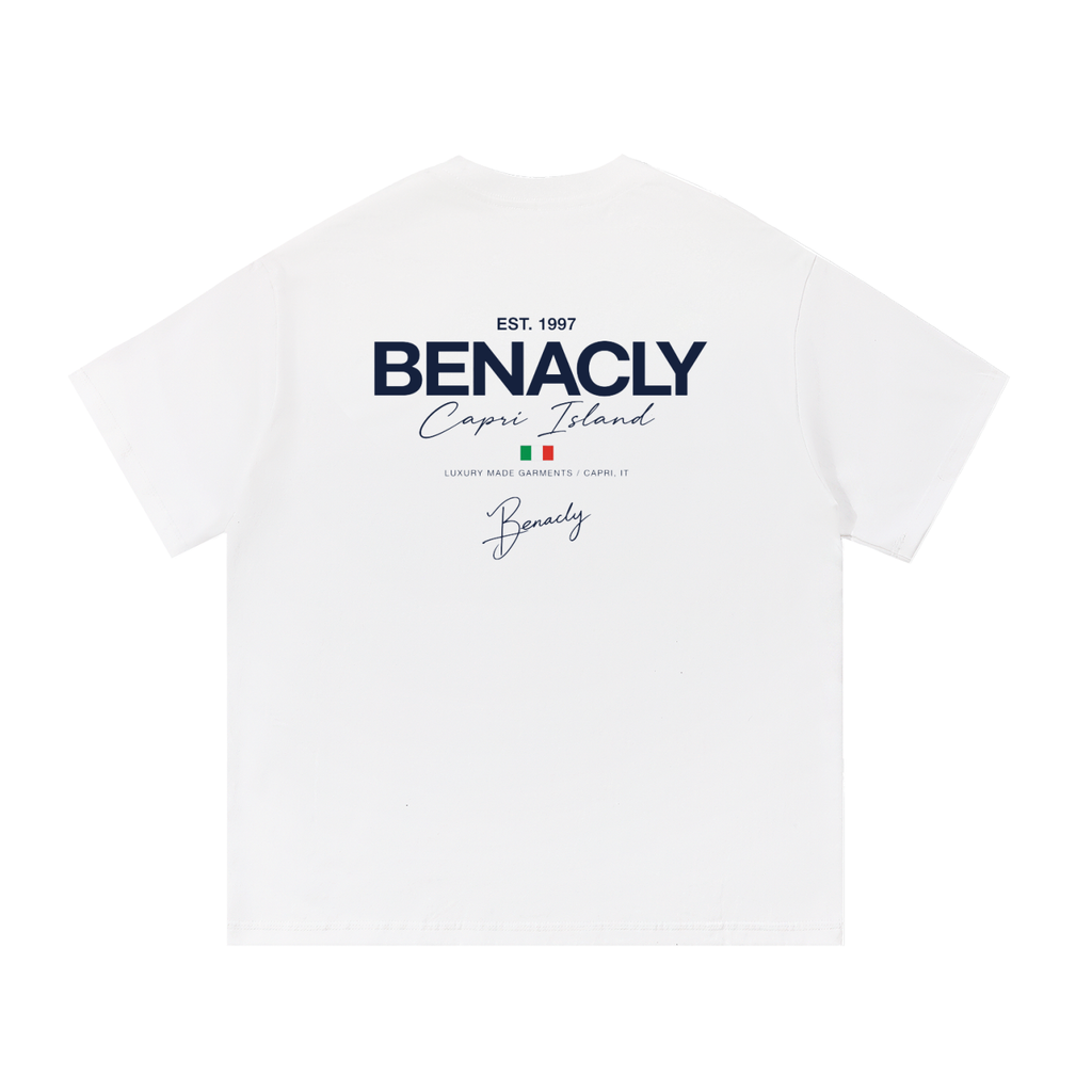 BENACLY,CapriIsland,OversizedTShirt,UnisexTShirt,CottonTShirt,260GSM,HeavyweightTShirt,GraphicTShirt,WhiteTShirt,Streetwear,PremiumStreetwear,CasualWear,LooseFit,SummerTShirt,MensTShirt,WomensTShirt