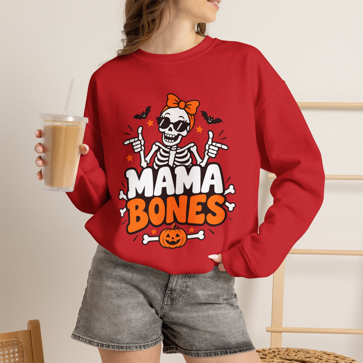 Mama Bones Halloween Sweatshirt for Moms – Funny Skeleton Crewneck