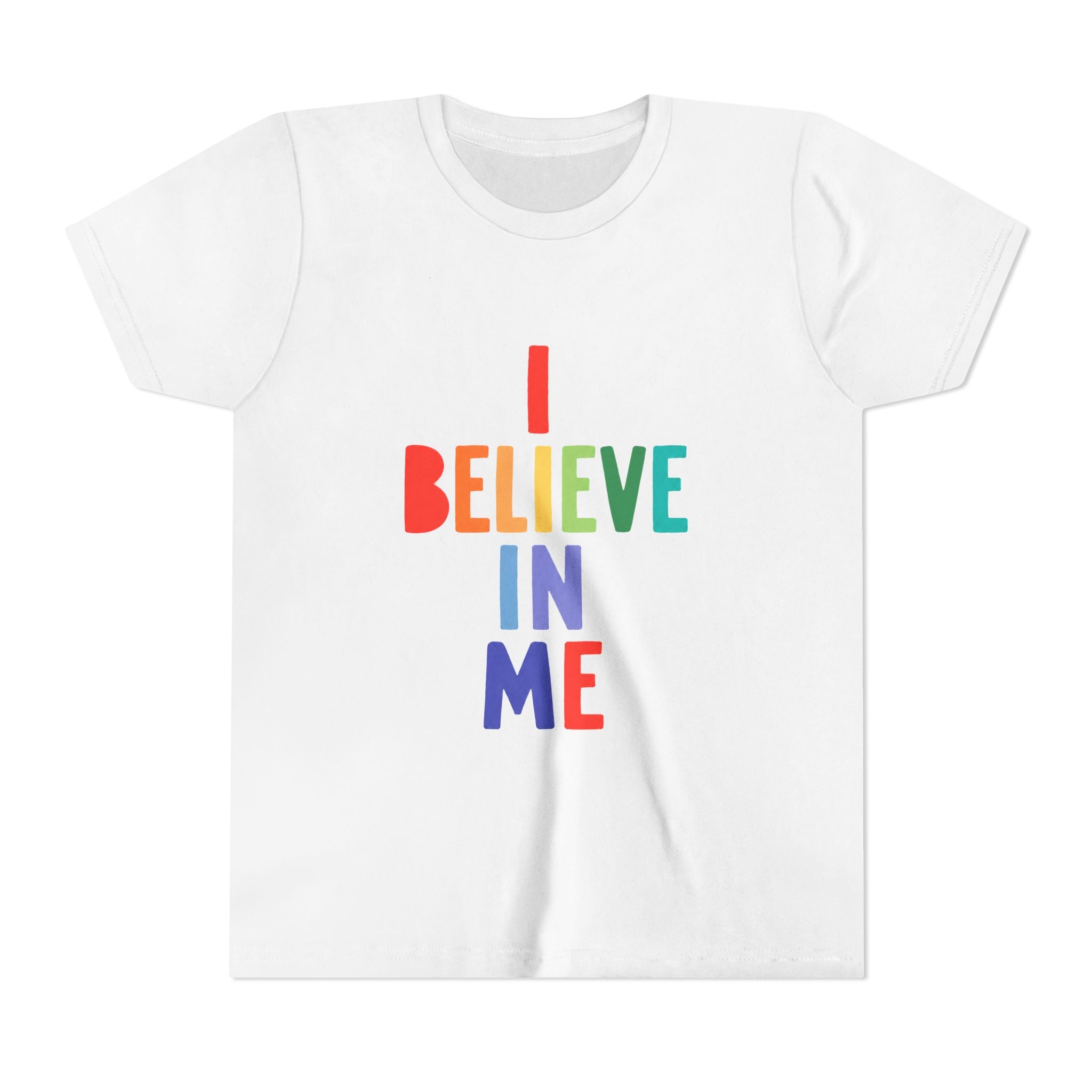 Youth Tee — “I Believe In Me” Rainbow Confidence Kids T-Shirt