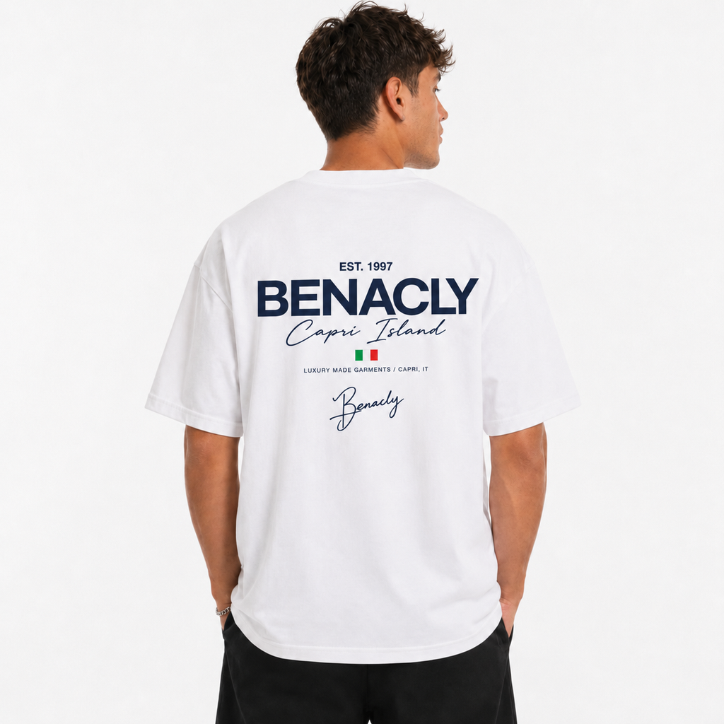BENACLY,CapriIsland,OversizedTShirt,UnisexTShirt,CottonTShirt,260GSM,HeavyweightTShirt,GraphicTShirt,WhiteTShirt,Streetwear,PremiumStreetwear,CasualWear,LooseFit,SummerTShirt,MensTShirt,WomensTShirt