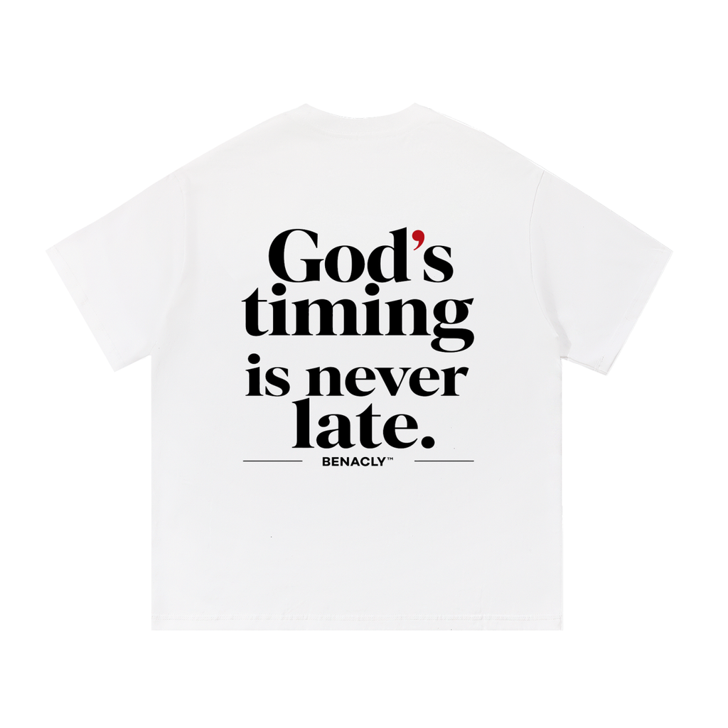 oversizedtshirt,unisextshirt,heavyweighttshirt,streetweartee,statementtshirt,backprinttshirt,whitetshirt,260gsmtshirt,faithshirt,christiantshirt,godstiming,inspirationalshirt,religiousshirt,benaclytees,premiumcottontshirt