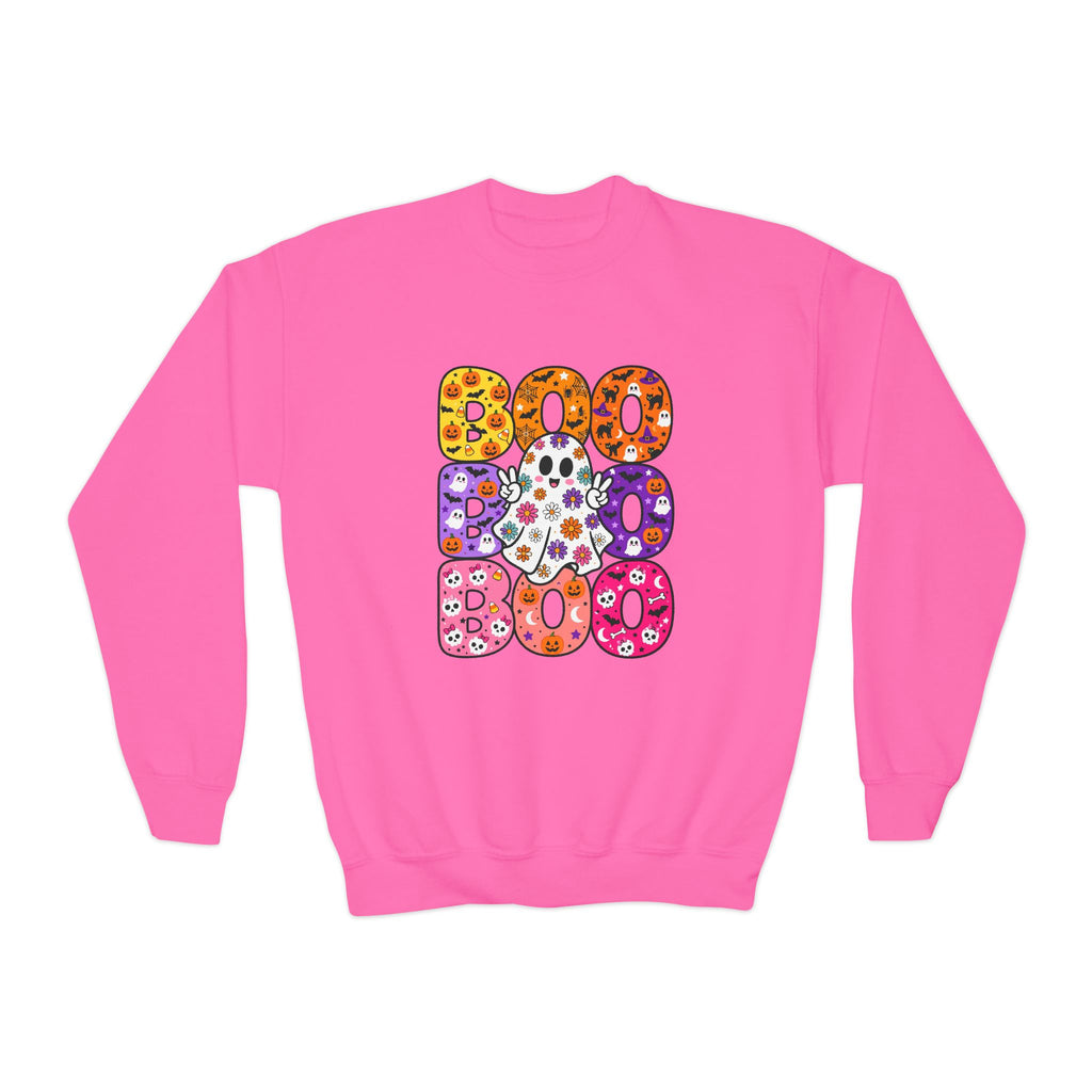 Kids’ Halloween BOO Crewneck Sweatshirt – Colorful Retro Design