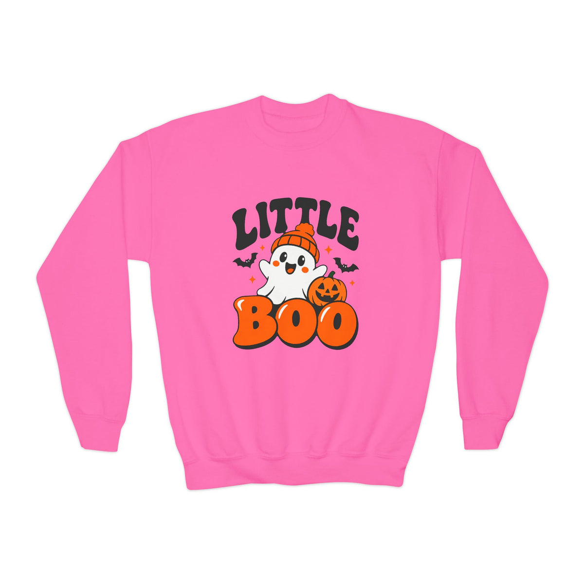 Little Boo Youth Halloween Sweatshirt — Ghost, Pumpkin & Bats