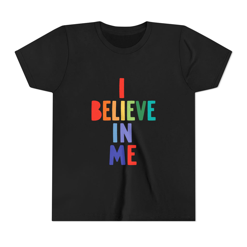 Youth Tee — “I Believe In Me” Rainbow Confidence Kids T-Shirt