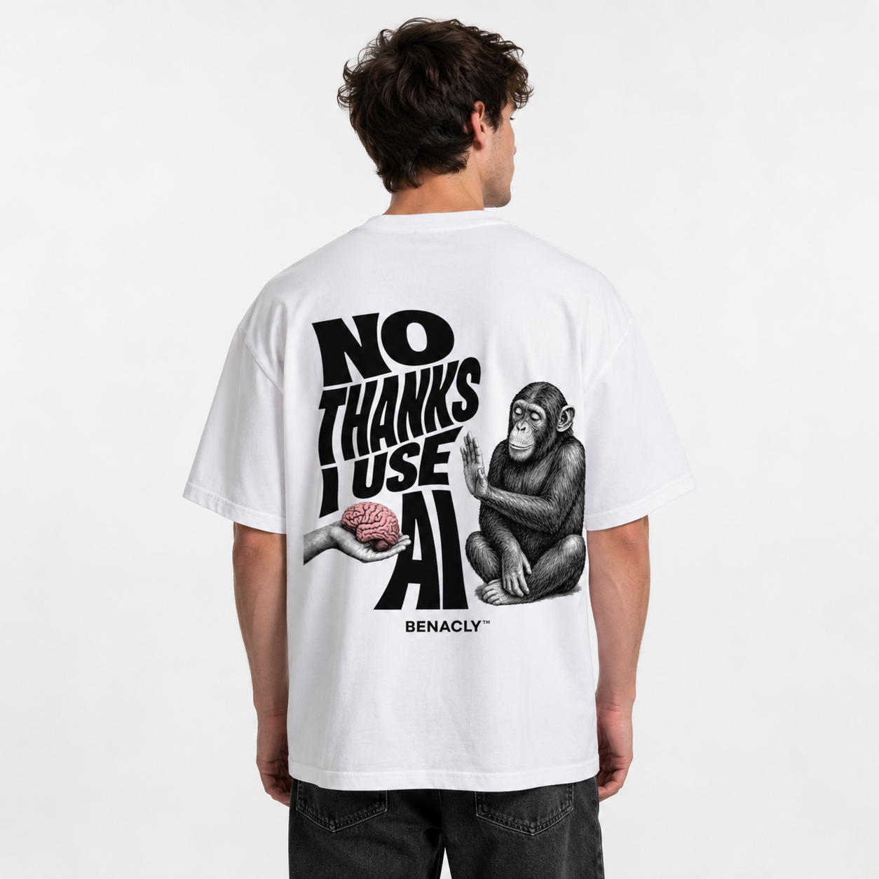 nothanksiuseai,aitshirt,oversizedtshirt,graphictee,statementtee,streetwear,backprint,whitetshirt,techlover,creatorstyle,benacly,unisextee